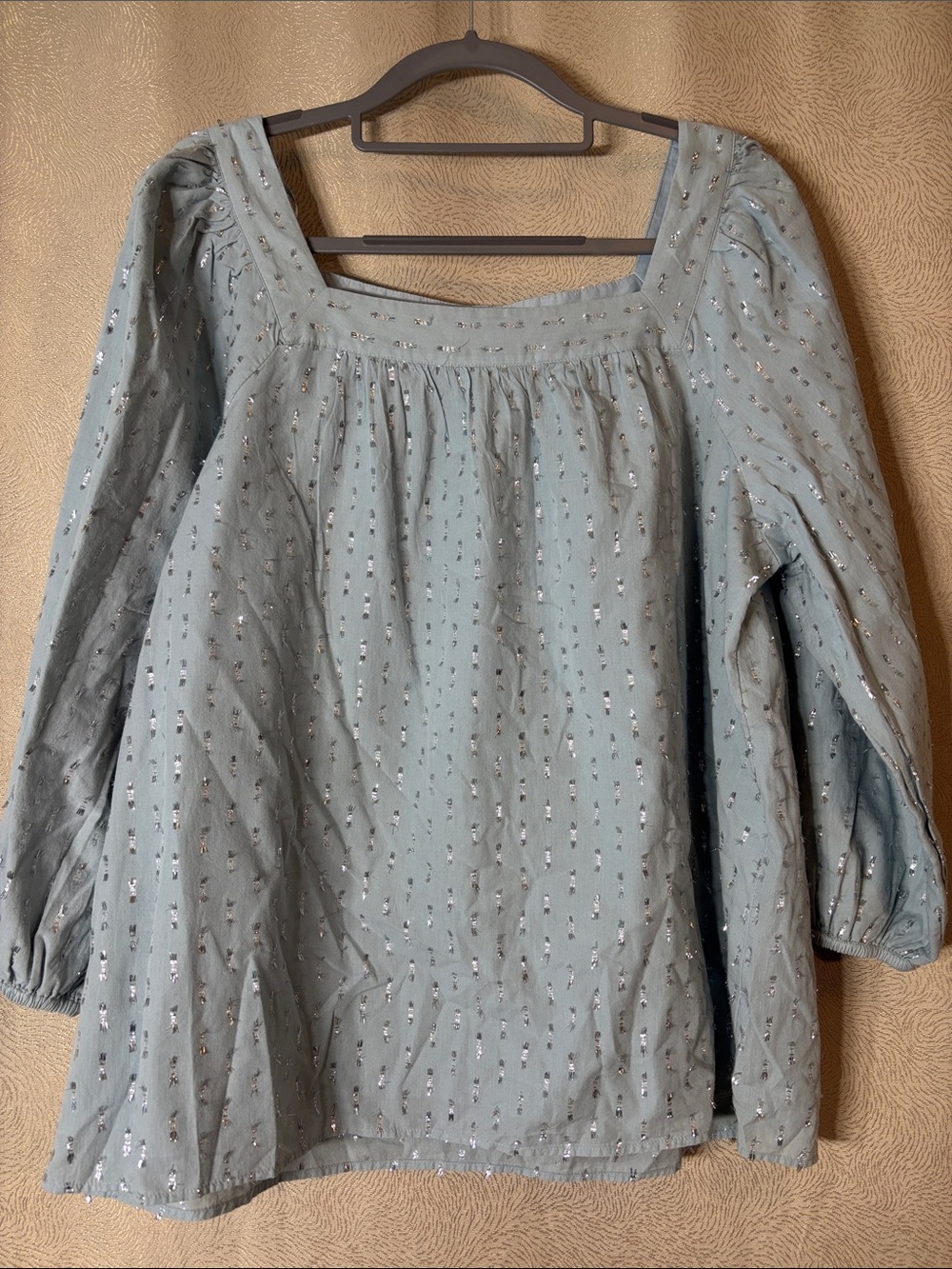 Lairen Contad LightBlue Square-Neck Peasant Blouse with Silver Dot Detail 0275